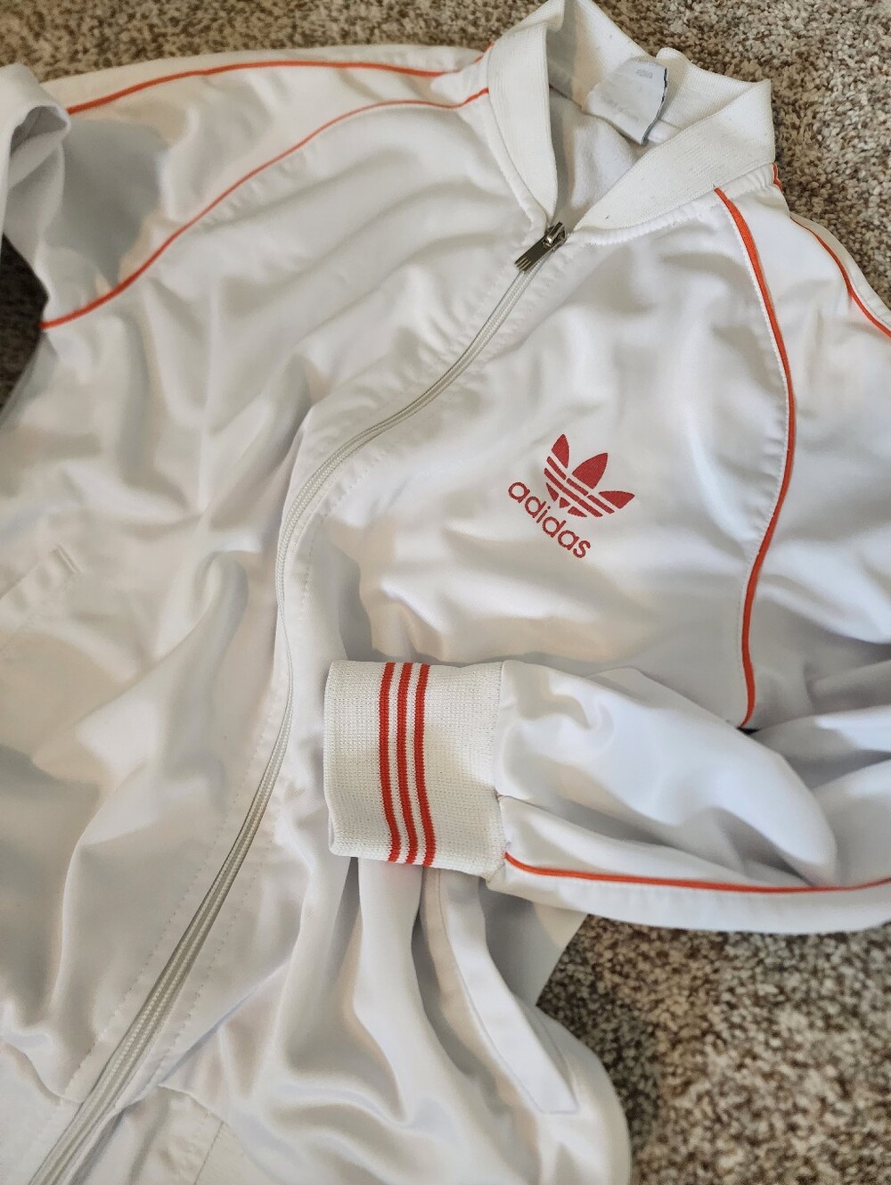 ⭐️RARE 90's Vintage Adidas Track Jacket White Orange Piping Trefoil Flag Tag S-M